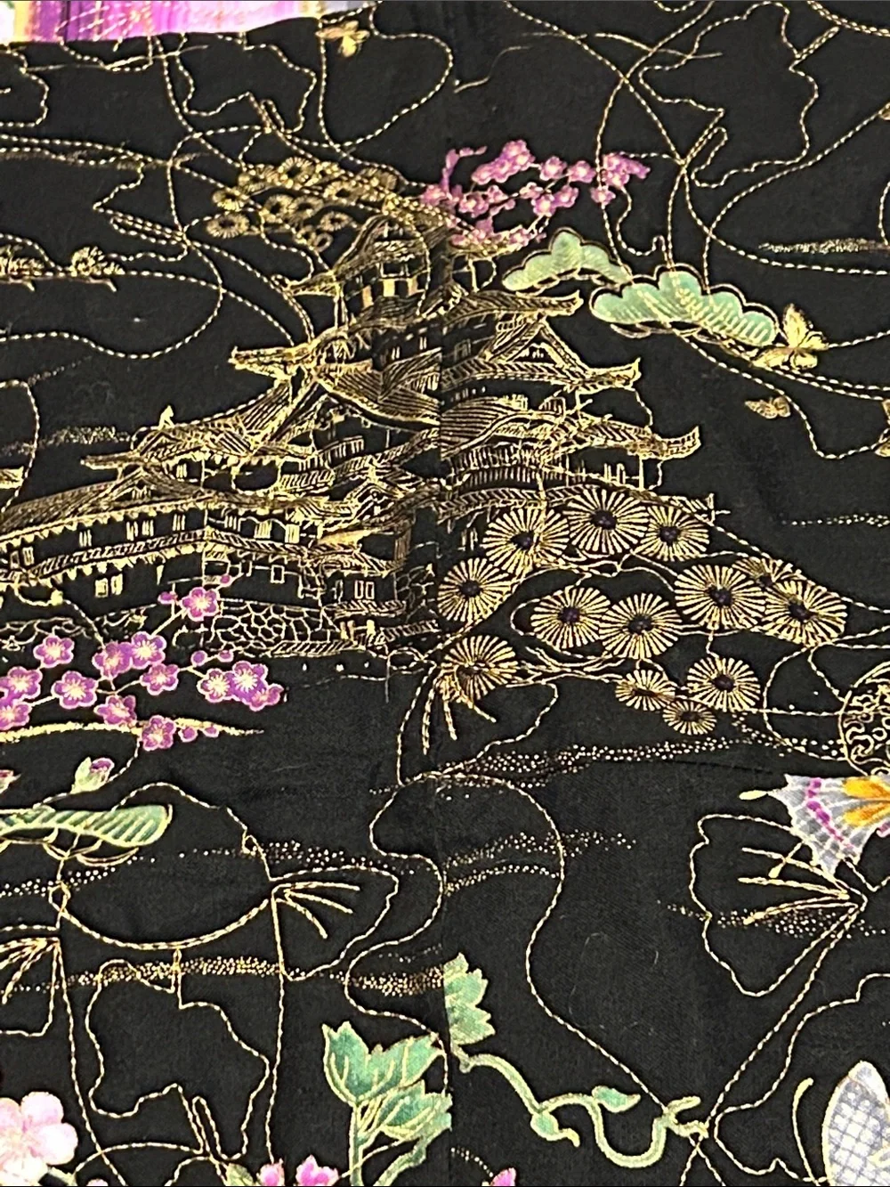 ONE OF A KIND - HANDCRAFTED Purple, gold and off-white Quilt.